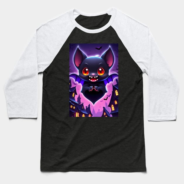 Kawaii Vampire Bat Baseball T-Shirt by Spaceboyishere